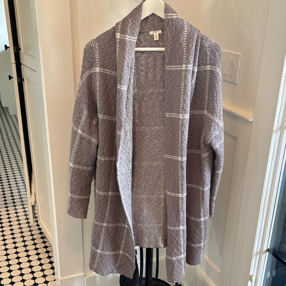 BP Gray Plaid Open-Front Cardigan